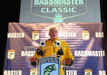 Jerry McKinnis addresses the contenders at Media Day.