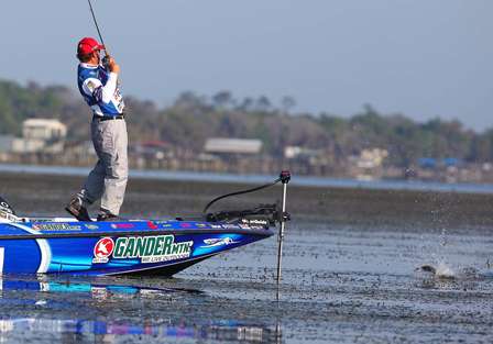 Rojas skips the fish across the water...