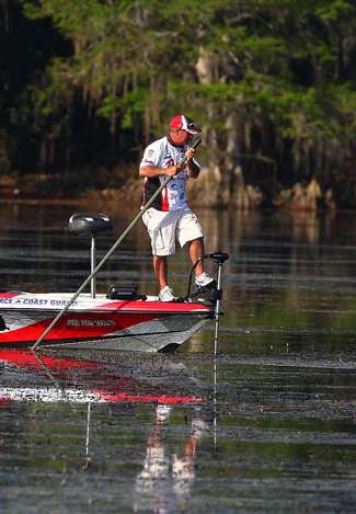 Scott Rook poles around the grassbed.