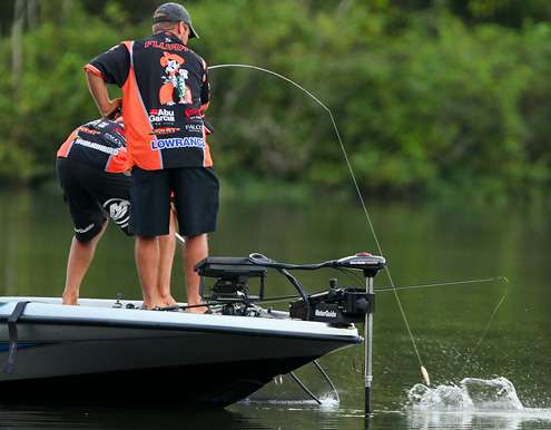 The fish is secured by only one hook, but Birge has the net in perfect position to land the fish. 