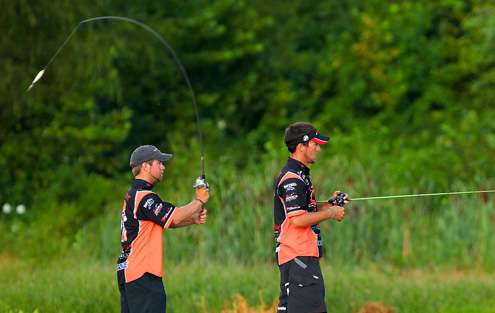 With hooks removed from all the bass and cameramen in the boat, the team gets back to work. 
