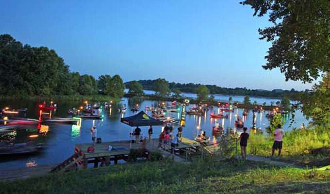 Collegiate teams gather in the holding area of Murray Park for the take-off on Day One of the Carhartt Bassmaster College Series National Championship.
