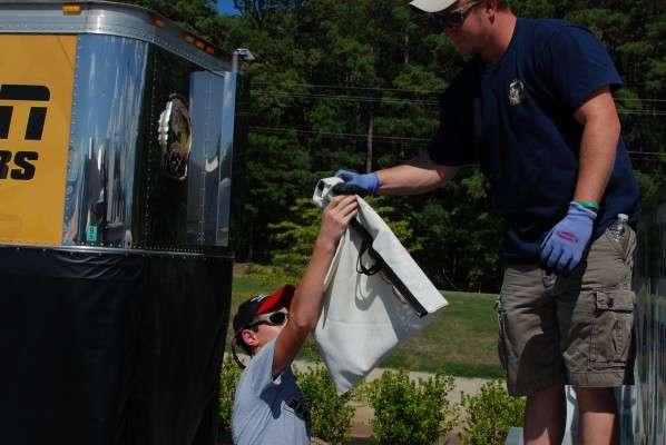 <p>
	Once the bass were weighed they were put in a holding tank to be released back into Lake Maumelle.</p>
