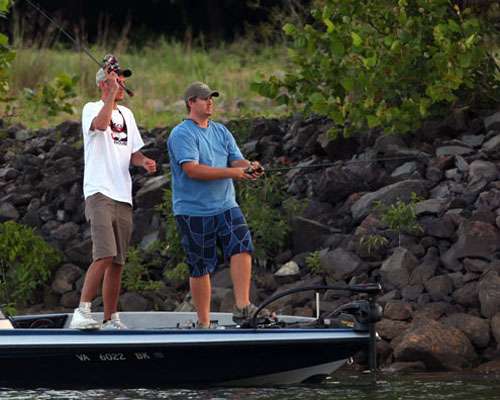 The team from Radford University, Justin Witten and Travis Cox, started the day near the launch area on the Arkansas River. 
