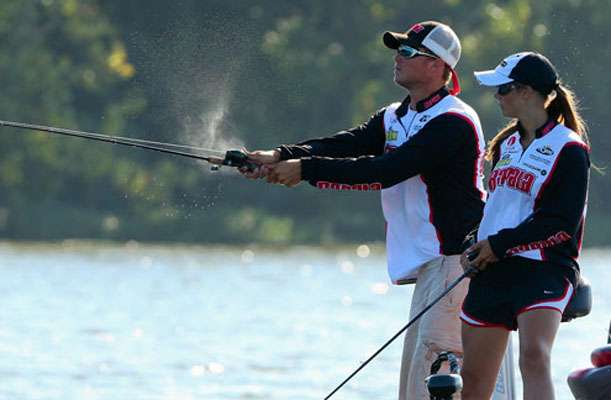 Bryan Billeadeau makes an early morning cast, alongside his partner Michaela Anderson. The team represents University of St. Thomas. 