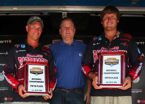 The University of Arkansas teammates receive their plaques from Tim Humes, Brand Marketing Manager for Carhartt.
