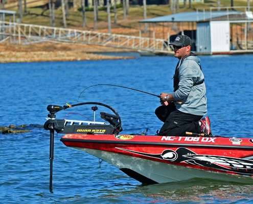 Hank Cherry: Hank fished a Lucky Craft Staycee jerkbait every day, switching from blue on the first two days to chartreuse-shad on Day Three. The first day he only fished a half-dozen spots, but ramped that up to 50 on Day Two and 70 on Day Three. He also found fish about two to three times deeper on Day Three, chasing shad around bluff walls.
