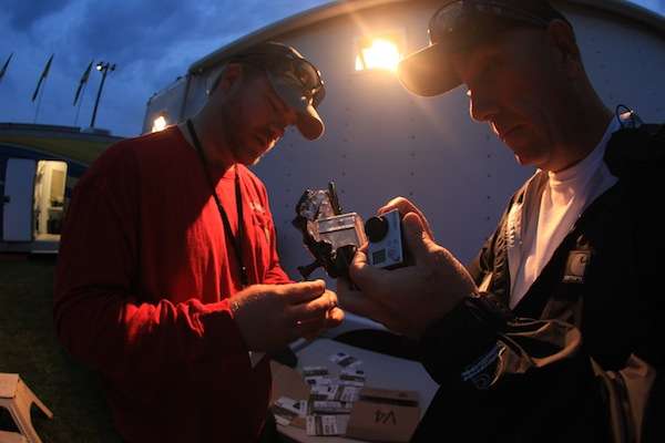 <p>Shaye Baker and Dave Mercer get the GoPros going early on Day Two of the Evan Williams Bourbon Showdown on the St. Lawrence River. </p>
