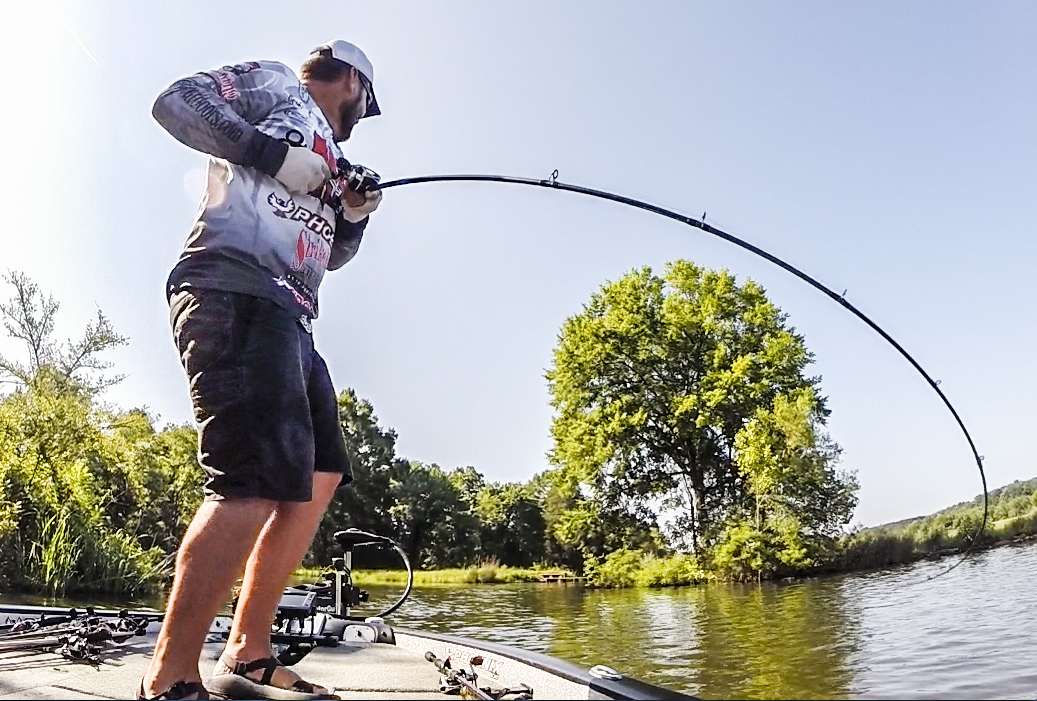 Greg Hackney hammers into one.