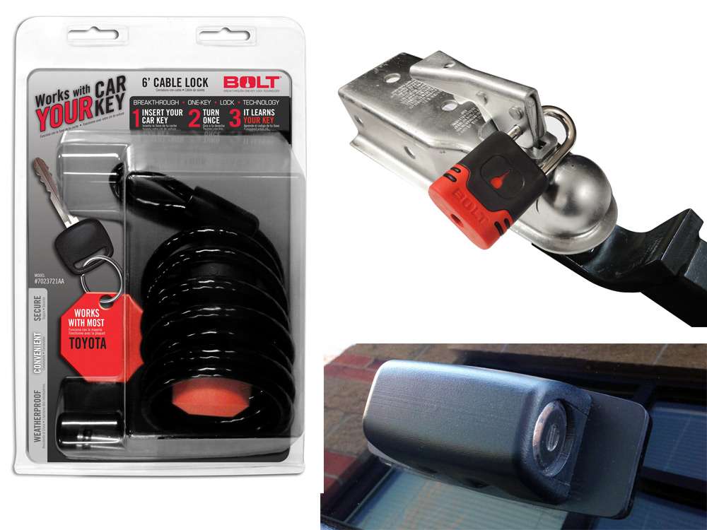 <b>STRATTEC</b><br>	BOLT lock system for Toyotas<br>	Sick of all the extra keys on your keychain? Now available for Toyotas, the BOLT system learns your ignition key so you can keep other things locked down, while using the same key. 