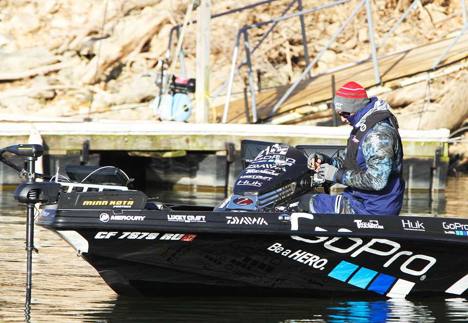 Brent Ehrler makes another adjustment to his bait.