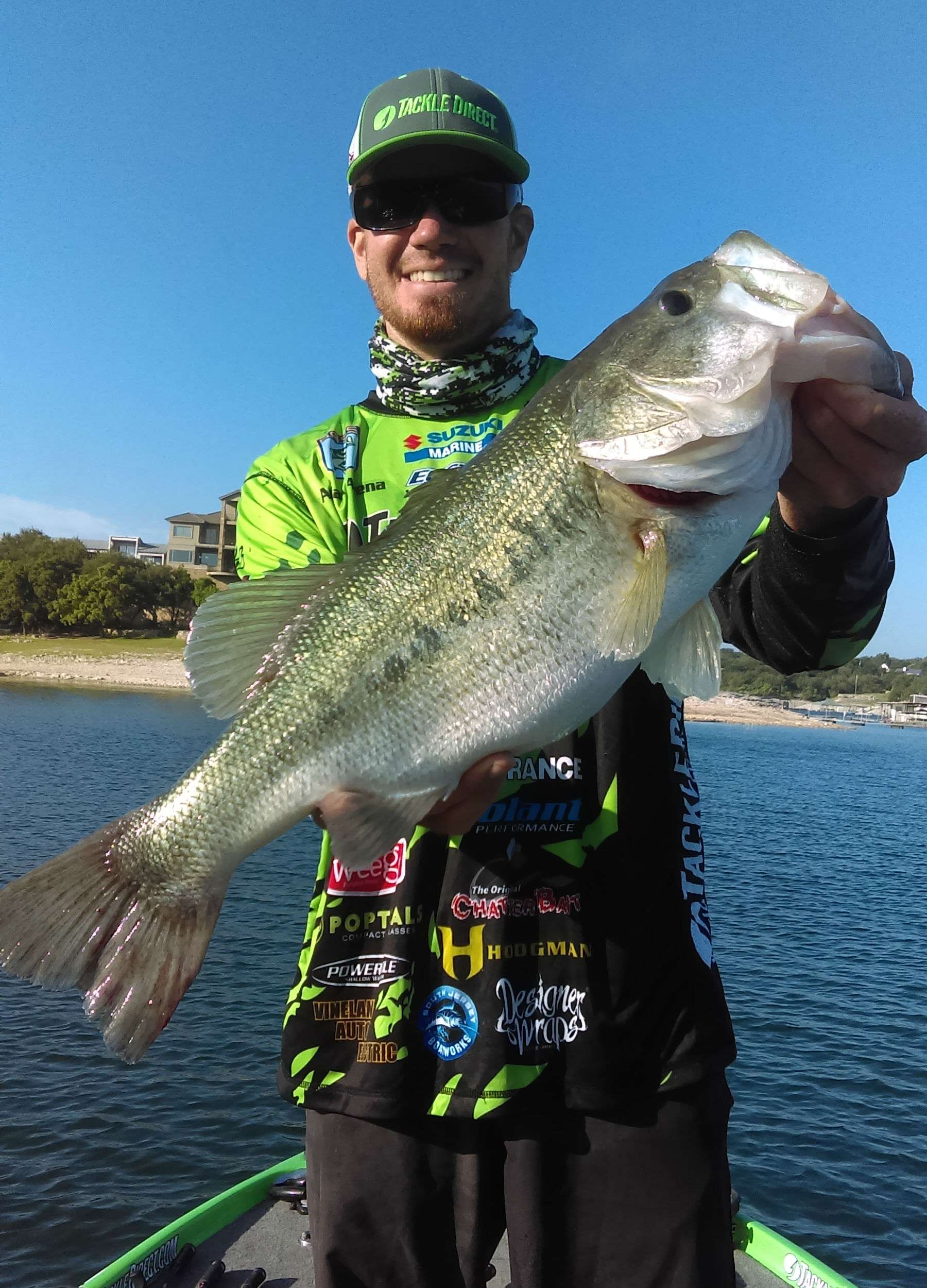 Persistence pays off for Adrian Avena. It was a striper morning until this 6-12 gal bit.
