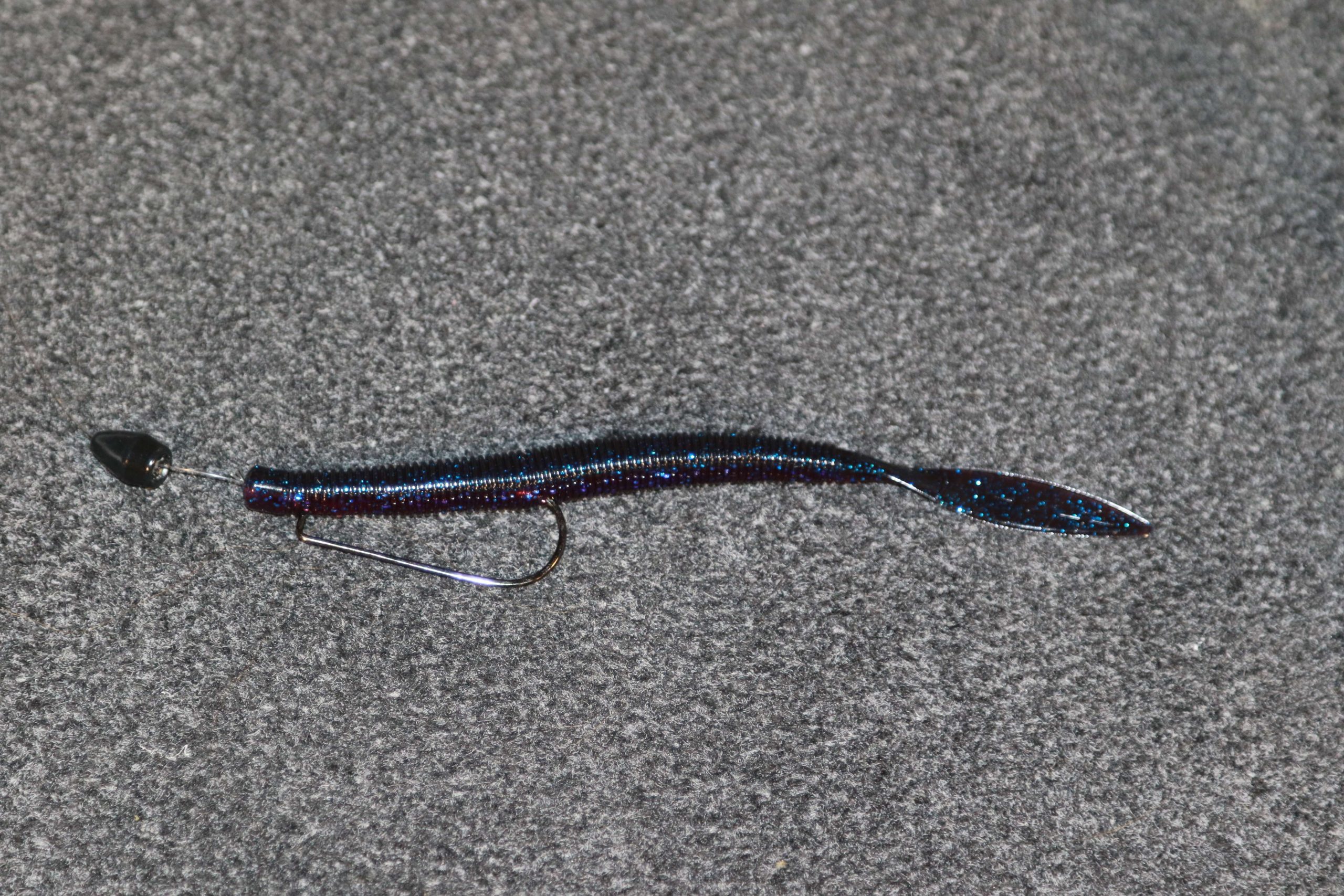 While he pegs the weight for most of his other Texas rigs, Welcher does not peg this one. He wants the bait and weight to separate when coming across the cover. The result is a more natural fall.