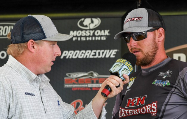 Kyle Norsetter is interviewed on the Opens weigh-in stage