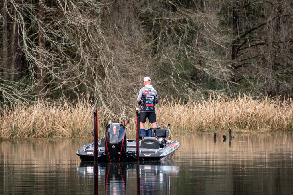 Gerald Swindle and KJ Queen share the water on Day 1 of the Gamakatsu Bassmaster Elite at Lake Seminole